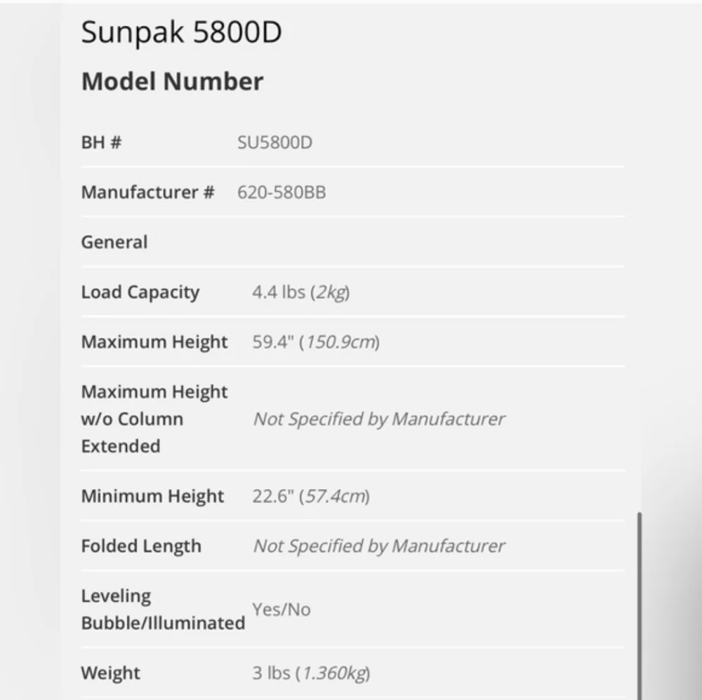 SUNPAK 5800D Tripod with 3-Way Pan/Tilt HeadHighlights3-Way Pan/Tilt Head